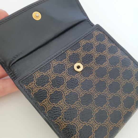 Celine Macadam Vintage Wallet Purse Leather Black Bifold ID Medium Compact Logo - Picture 9 of 13